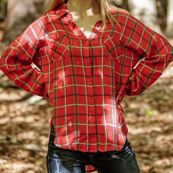 ‎Button Down Plaid Top - Picture 1 of 15